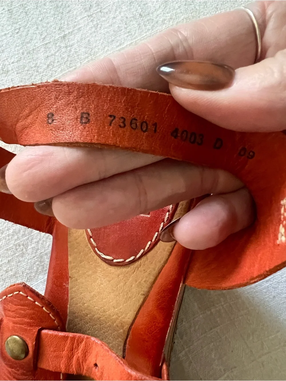 Frye Gabriella Orange Leather Wooden Wedge Sandals - Size 8